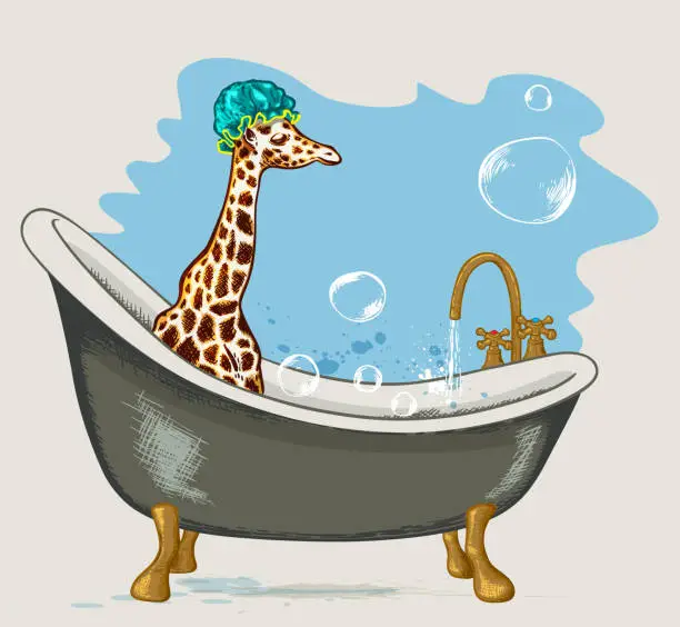 Vector illustration of Giraffe sitting in the bathroom