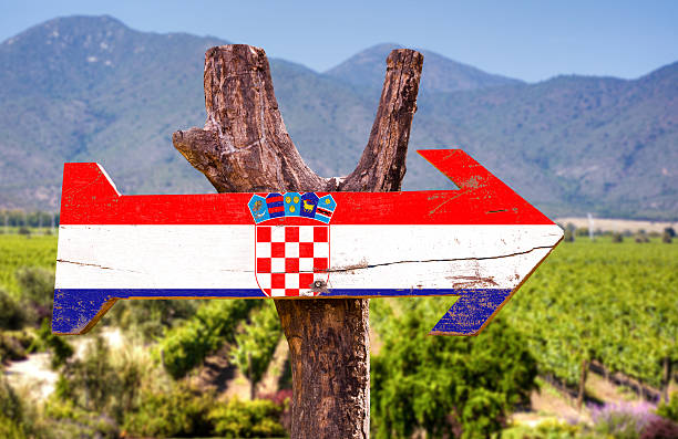 istock Croatia wooden sign with winery background 483756200