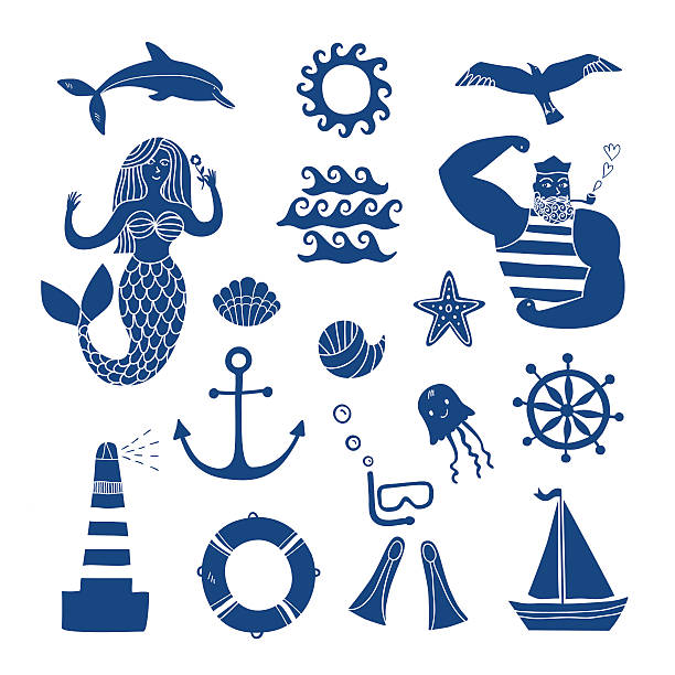 ilustraciones, imágenes clip art, dibujos animados e iconos de stock de mar conjunto de iconos de dibujos animados - sailor