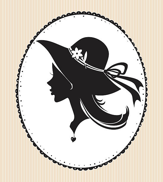 illustrazioni stock, clip art, cartoni animati e icone di tendenza di silhouette di bella ragazza in cappello. - oval shape