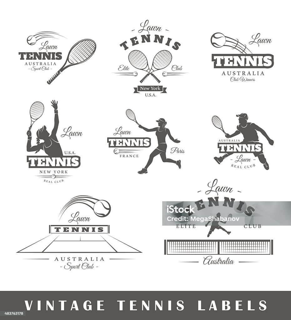 Set of vintage tennis labels Set of vintage tennis labels. Posters, stamps, banners and design elements. Vector illustration Tennis stock vector