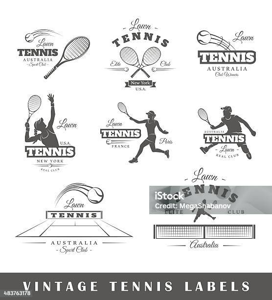 Set Of Vintage Tennis Labels Stock Illustration - Download Image Now - Tennis, Tennis Racket, Abstract