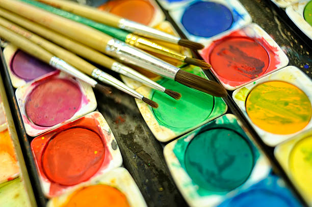 istock Watercolor palette and paintbrush 483766619
