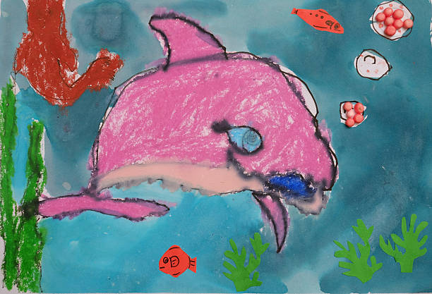 istock Child's painting - dolphin in the sea 483767902