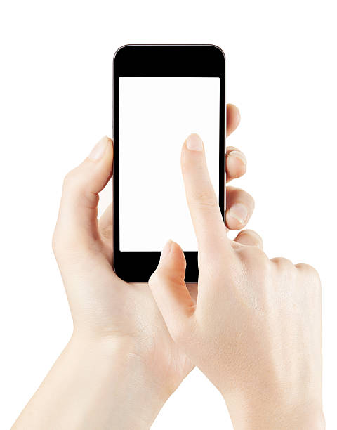 istock Woman hand holding and touching smart phone screen 483769119