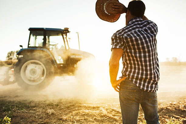 agricultor e o tractor trabalhar nos campos. - resting place imagens e fotografias de stock