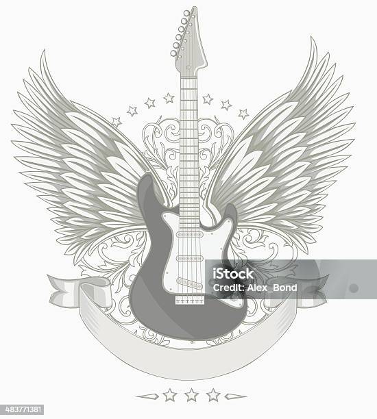 Winged Gitara - Stockowe grafiki wektorowe i więcej obrazów Heavy metal - Heavy metal, Instrument muzyczny, Pastelowy kolor