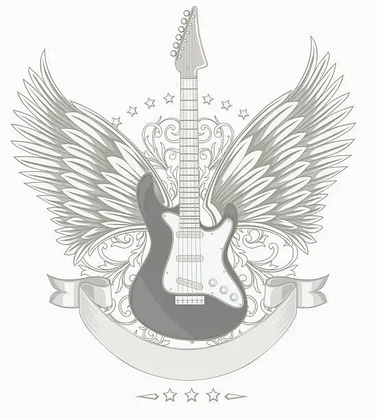 Vector illustration of Winged guitar