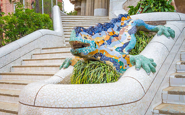 istock Colorful mosaic ceramic dragon in the Park Guel 483771537