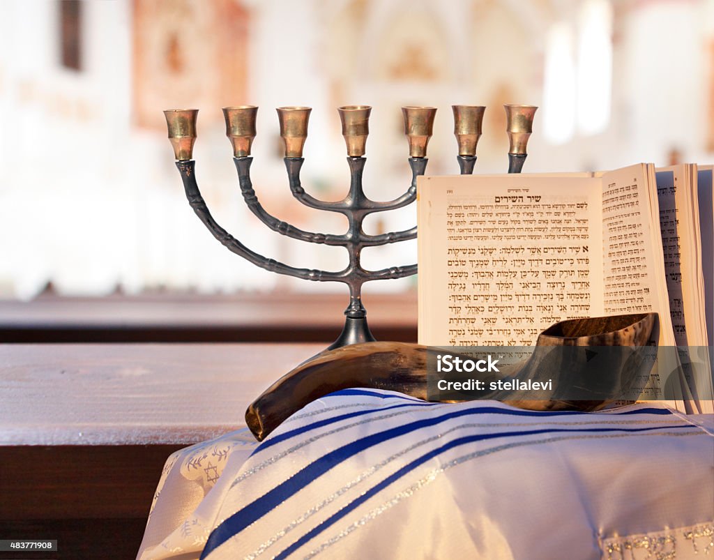 Jüdischen Chanukka, Shofar, Gebet buchen und Talit - Lizenzfrei Rosch Haschana Stock-Foto