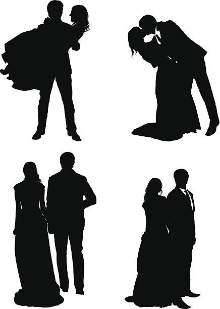 ilustrações de stock, clip art, desenhos animados e ícones de noiva e noivo - wedding bride wedding reception silhouette