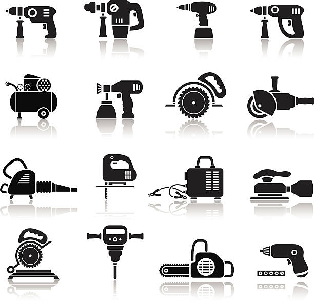 Power Tools Icons Set Power tools icons set. High Resolution JPG,CS5 AI and Illustrator EPS 8 included. Each element is named,grouped and layered separately. rotary blade stock illustrations