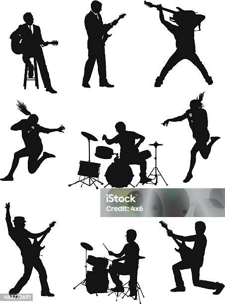 Silhouette Of Musicians Stock Illustration - Download Image Now - In Silhouette, Guitarist, Performance Group