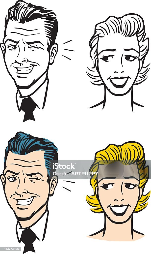 Comic Book Man Winking At Woman Great illustration of a comic book style man winking at a woman. Perfect for a dating illustration. EPS and JPEG files included. Be sure to view my other illustrations, thanks! 1950-1959 stock vector