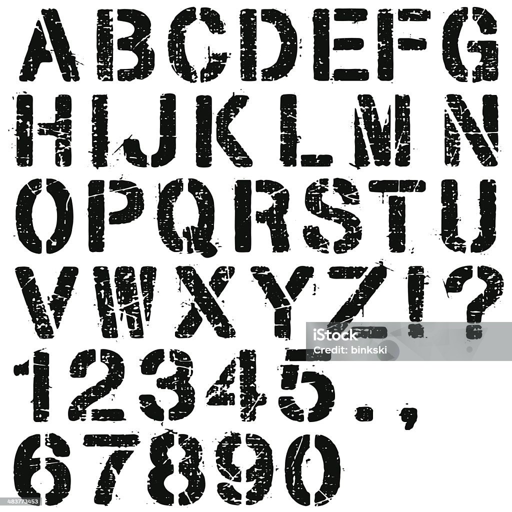Stencil Letters and Numbers An Alphabet Set of Grunge Stencil Letters and Numbers Typescript stock vector