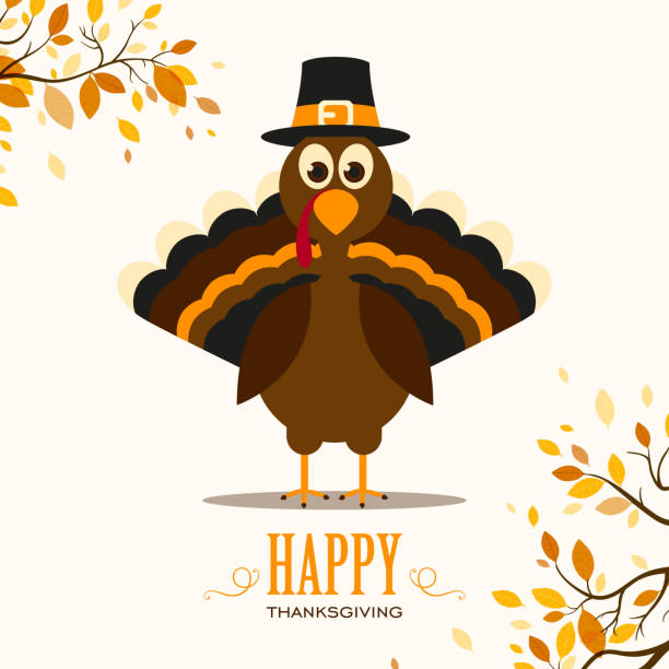 Vector Turkey and Autumn Leaves Vector Illustration of a Happy Thanksgiving Celebration Design with Cartoon Turkey and Autumn Leaves turkey stock illustrations