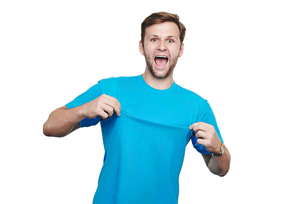 istock Isolated portrait on smiling young man in blue t-shirt 483777568