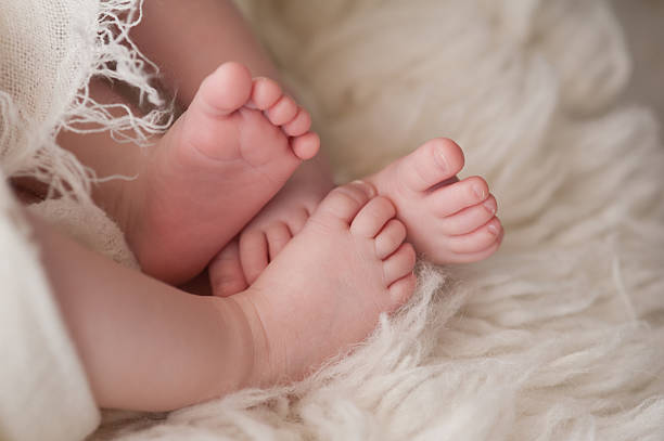 füße von zwei babys – mädchen - baby toe stock-fotos und bilder