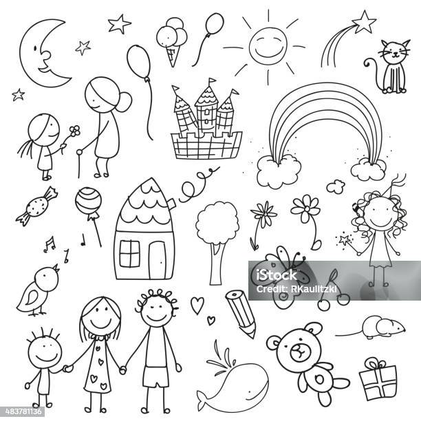 Vector Children Drawings Stock Illustration - Download Image Now - Drawing - Activity, Rainbow, Drawing - Art Product