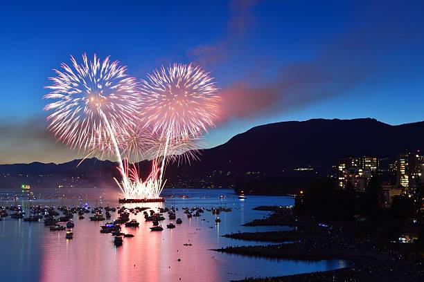 fireworks display at English Bay stock photo