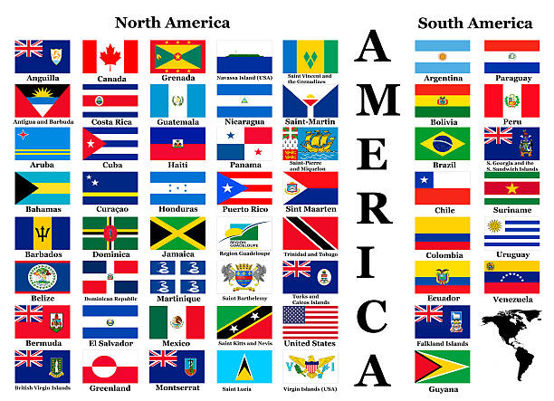 banderas de norteamérica y sudamérica - country geographic area fotografías e imágenes de stock