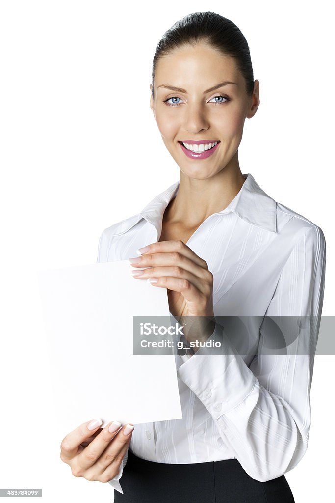 Jovem Empresária mostrando placa, isolada no branco " - Foto de stock de Adulto royalty-free