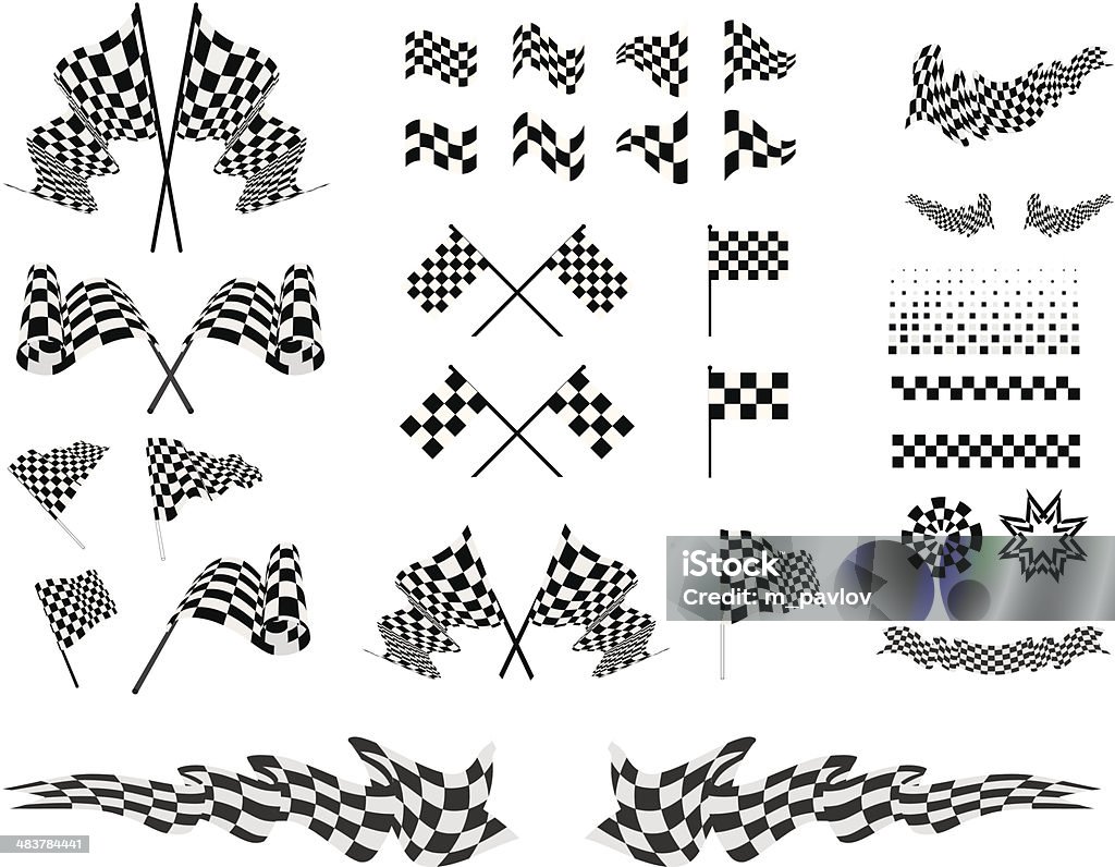 Checkered Flags set illustration Checkered Flags and ribbons set vector illustration on white background. Checkered Flag stock vector