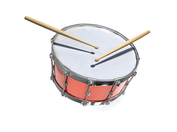 3d Red snare drum and sticks 3d render of a snare drum with two sticks snare drum stock pictures, royalty-free photos & images