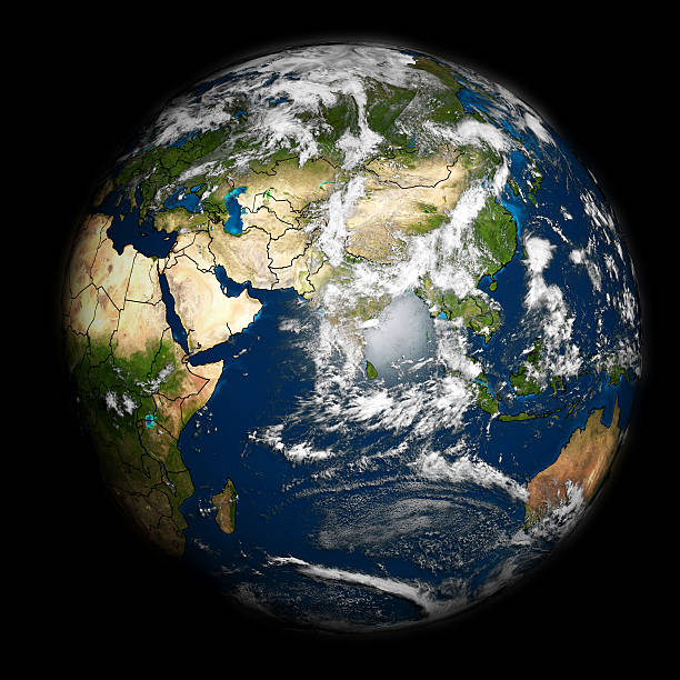 istock Earth with accurate country boundaries, isolated on black. 483786285