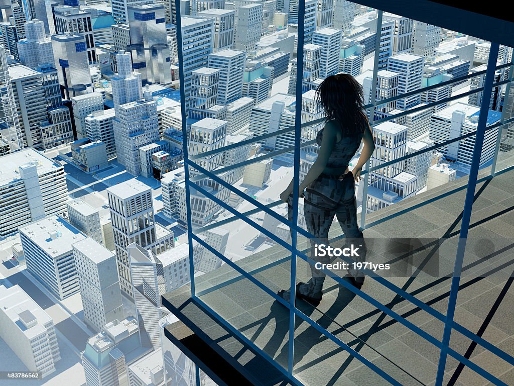 On the roof of a skyscraper. Figure of a girl on the roof of a skyscraper. 2015 Stock Photo
