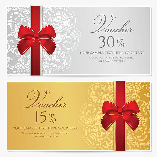 Voucher/ Gift certificate / Coupon template with border, frame, bow (ribbons) JPEG without text included gift card template stock illustrations