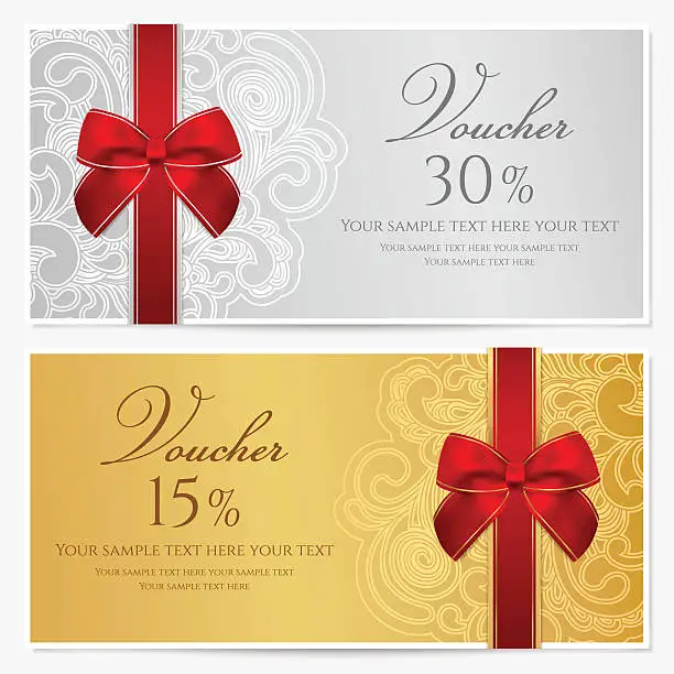 Vector illustration of Voucher/ Gift certificate / Coupon template with border, frame, bow (ribbons)