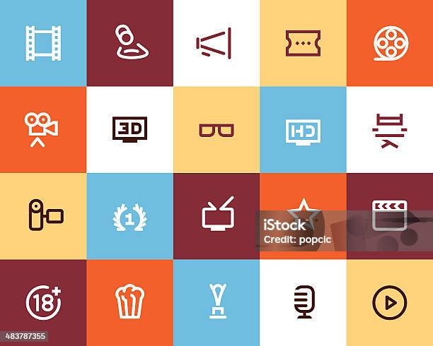 Movie Industry And Cinema Icons Flat Stock Illustration - Download Image Now - Perfection, Pixelated, Icon Symbol