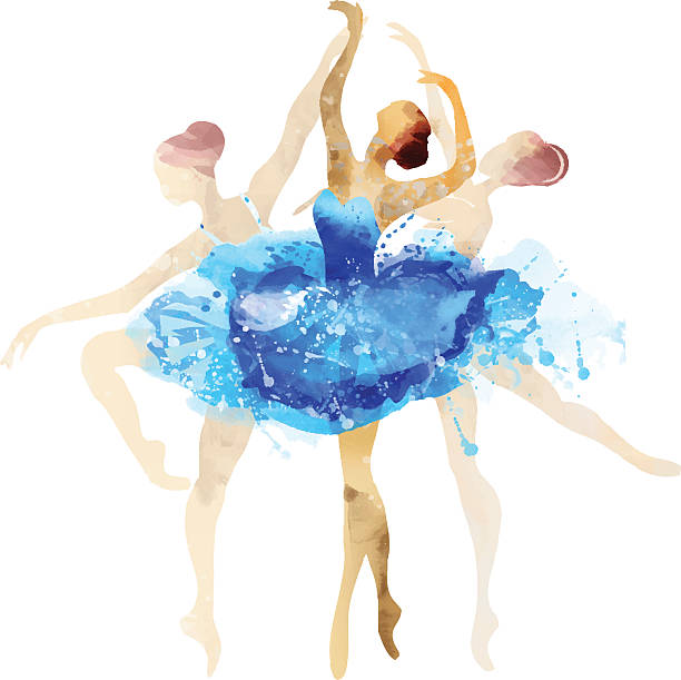 illustrations, cliparts, dessins animés et icônes de ballerine en bleu aquarelle illustration - danse classique