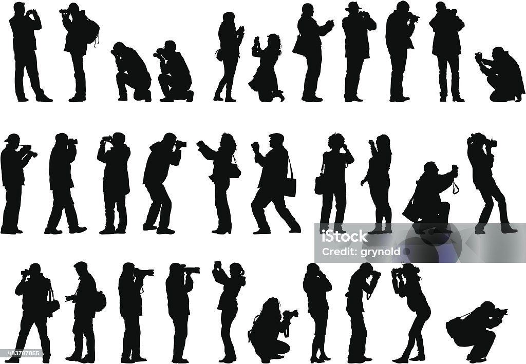 Men and woman with camera Men and woman with a photo camera In Silhouette stock vector