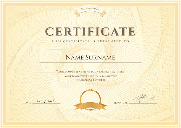 Certificate / Diploma template. Award (coupon) background design with guilloche pattern Certificate of completion (design template / sample background) with abstract guilloche pattern (watermarks) and border state school stock illustrations