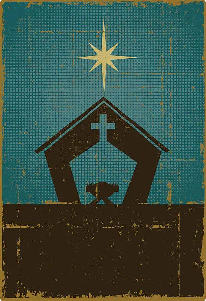 Vector illustration of Vintage Nativity with Copy Space