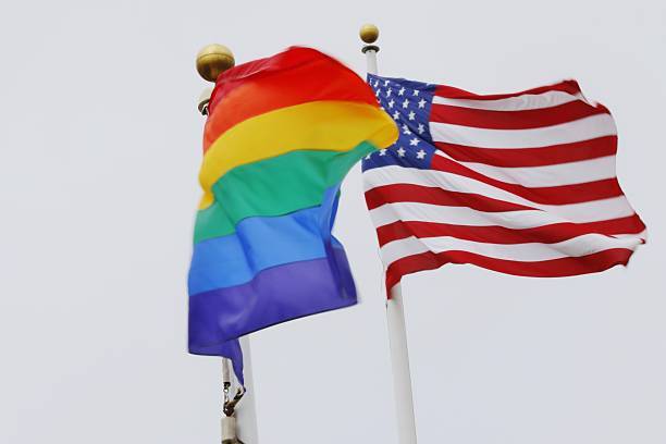 istock Flags: Gay pride and American pride together 483790194