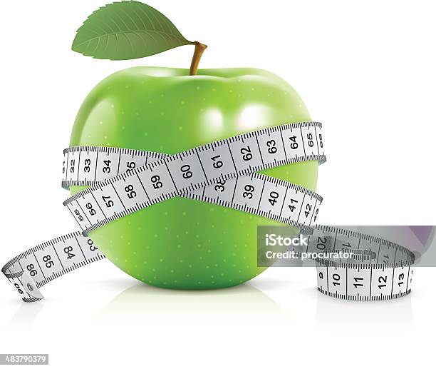 Green Apple With Measuring Tape Stock Illustration - Download Image Now - Centimeter, Achievement, Apple - Fruit