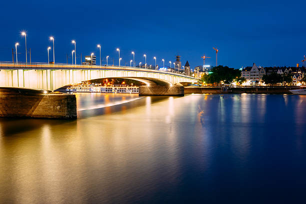 istock Night View Of Deutz Suspension Bridge Over River Rhine, Germany. 483790942