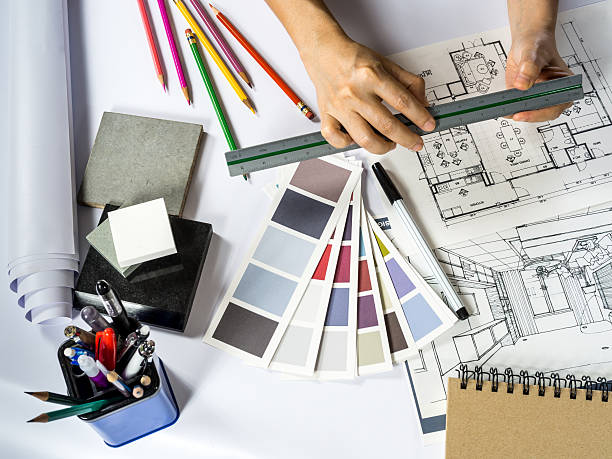 istock Architect working with shop drawing, material sample/ home improvement concept 483794520