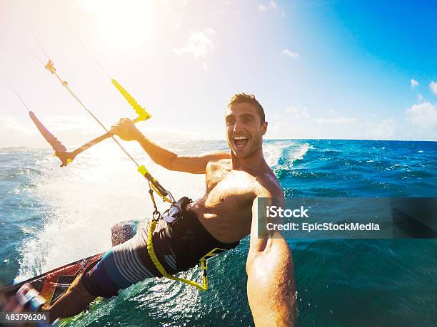 Kiteboarding Extereme Sport Stock Photo - Download Image Now - Kiteboarding, Selfie, Aquatic Sport