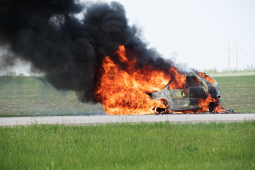 Engine Running On Fire Car On Fire Stock Photo - Download Image Now - Fire - Natural ...