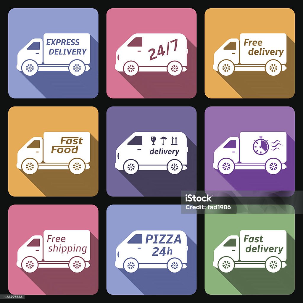 Delivery car icons set Delivery car icons, flat design vector 24 Hrs stock vector