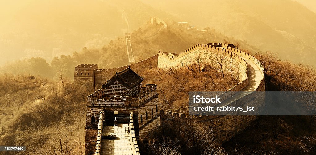 Great Wall Great Wall in old yellow tone in Beijing, China 2015 Stock Photo