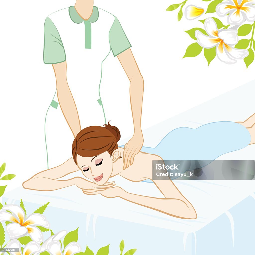 Mulheres jovens que recebem massagem nos ombros - Vetor de Adulto royalty-free