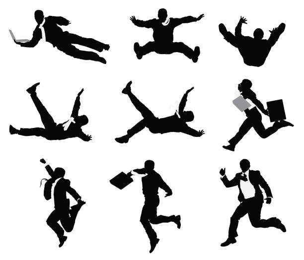 illustrations, cliparts, dessins animés et icônes de hommes d'affaires de saut et de chute - men silhouette arms outstretched freedom