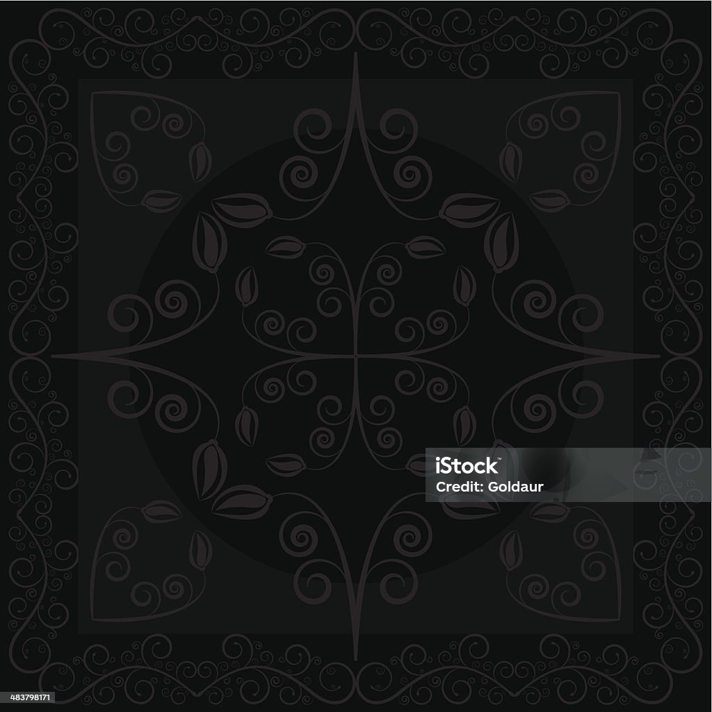 Fondo negro con flores y hojas - arte vectorial de Abstracto libre de derechos