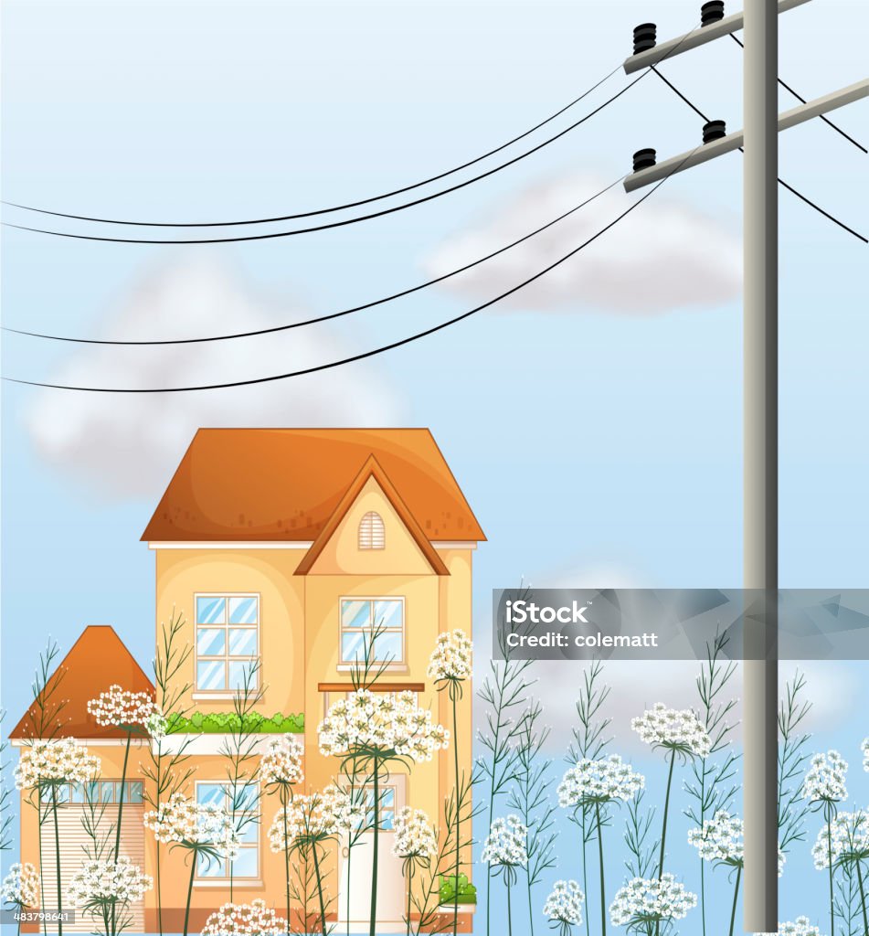 Big house, à proximité du un Poteau électrique - clipart vectoriel de Arbre libre de droits