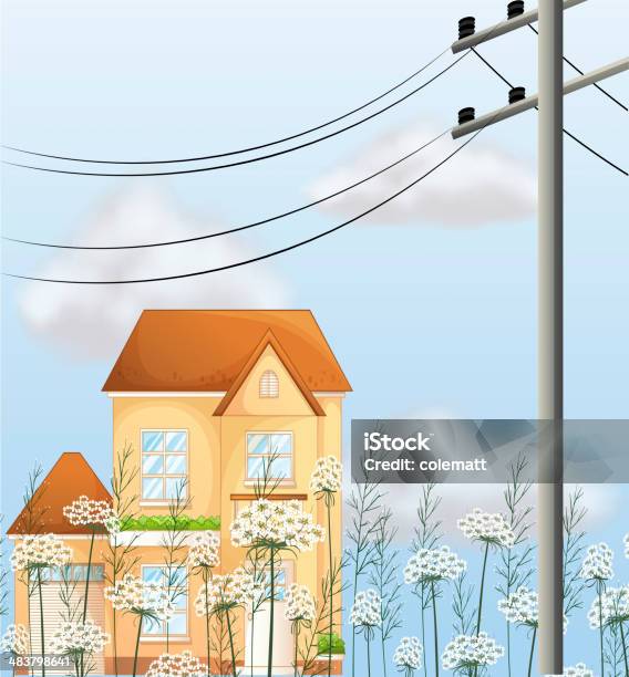 Big House À Proximité Du Un Poteau Électrique Vecteurs libres de droits et plus d'images vectorielles de Arbre - Arbre, Ligne à haute tension, Vectoriel